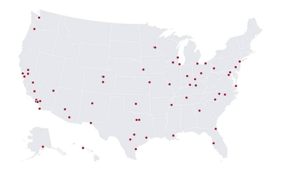Map showing Global Ad Solutions contractor markets across the United States